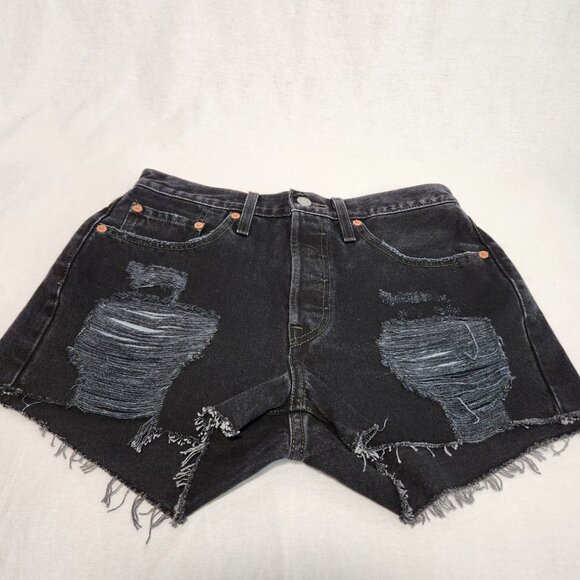 LEVI'S 501 Original Icon Black Raw Hem Button Fly Jean Short Size W28 New NO Tag - Picture 8 of 15